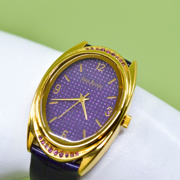 Joan Rivers Classic , gold tone with purple bracelet , matching bracelet and crystals , fashion watch