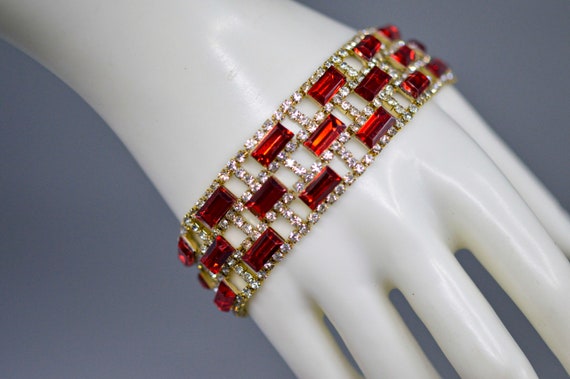 Gold tone with red and colorless crystals, womens… - image 10