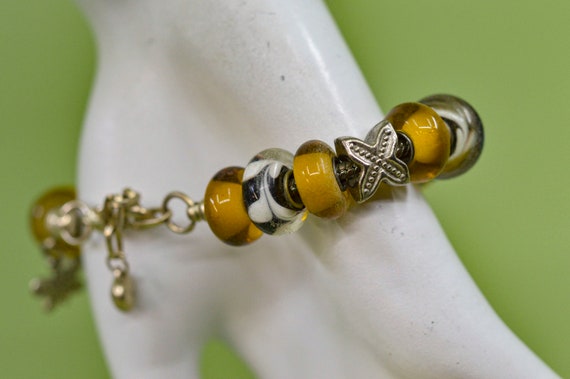 Yellow and silver tone, womens, beaded , charm br… - image 4