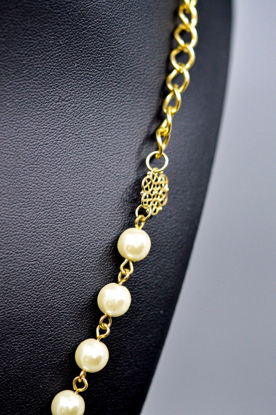 Gold tone with faux pearl beads, womens, long , f… - image 5
