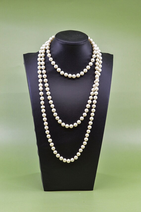 White tone, faux pearl beads, long, womens, neckl… - image 2