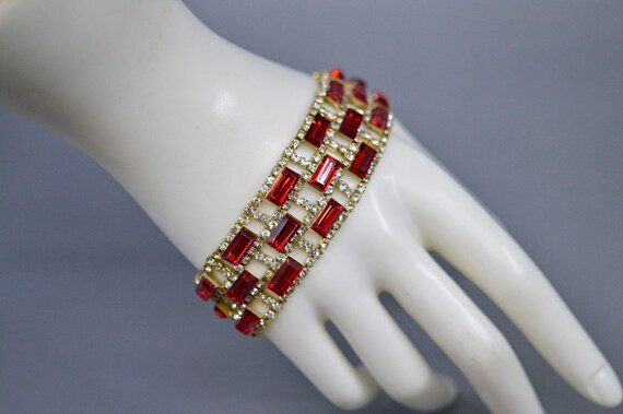 Gold tone with red and colorless crystals, womens… - image 9