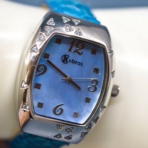 K & Bros, blue tone with crystals, womens fashion watch