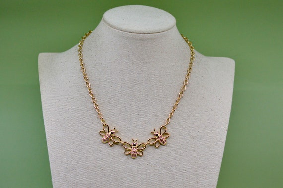 Gold tone with pink crystals, womens fashion neck… - image 6
