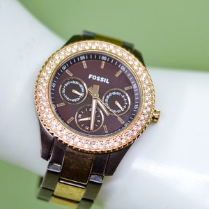 Fossil brown and rose gold tone , womens , quartz wrist watch