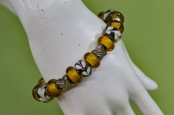 Yellow and silver tone, womens, beaded , charm br… - image 1