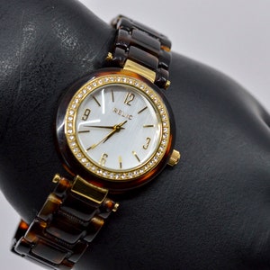 Fossil, brown tone with crystals, womens, fashion watch