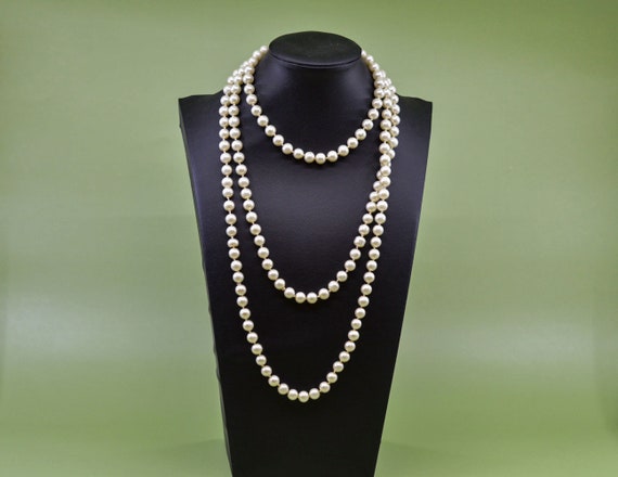 White tone, faux pearl beads, long, womens, neckl… - image 1