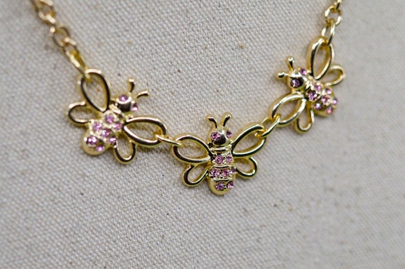 Gold tone with pink crystals, womens fashion neck… - image 2