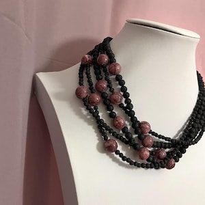 Multi-strand necklace in lava stone and imperial jasper – elegant women&#39;s necklace