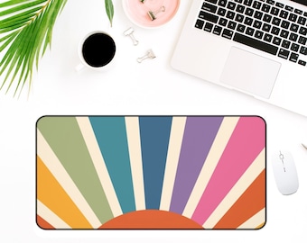 Retro Sunrise Deskmat Boho Desk Mat, 70s Desk Pad, Cute Workspace, Desk Topper, Large Gaming Desk Pad, Office Gift for Her, Work from Home
