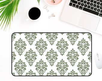 Damask Desk Pad, Sage Desk Pad, Cute Keyboard Mat, Desk Protector, Desk Accessories, Deskmat, Gaming Mouse Pad, Large Mousepad, Office Decor