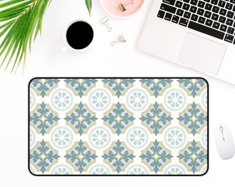 Sage Tile Desk Mat, Gaming Desk Mat Aesthetic, Desk Mat Cute Desk Decor, Girl Desk, Desk Topper, Boho Desk Pad, Large Mousepad Boho Office