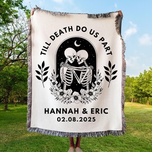 Wedding Blanket Spooky Gothic Cotton Anniversary Blanket Skeleton Couple Wedding Blanket Skeleton Lovers Till Death Do Us Part Wedding Gift