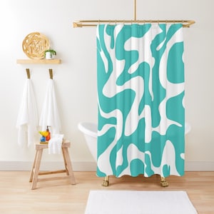 Colorful Wave Shower Curtain, Boho Shower Curtain, Shower Stall Curtain, Abstract Shower Curtain Boho Mid-Century Vintage Shower Curtain