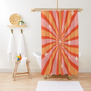 Vintage Retro Wave Shower Curtain, Boho Shower Curtain, Retro Sunrise Shower Curtain, Minimalist Bath Curtain, Retro, Abstract Curtain