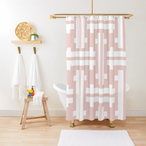 Shower Curtain Boho, Mid-Century Modern Shower Curtain, Waterproof, Abstract Bath Decor, Pink Boho Shower Curtain, Shower Curtain Minimalist