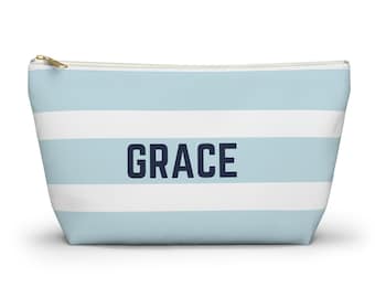 Personalised Nautical Accessory Bag Blue Custom Travel Pouch, Girls Trip gift, Beach Pouch Custom Makeup Case Bridesmaid Gifts Cosmetic Bag