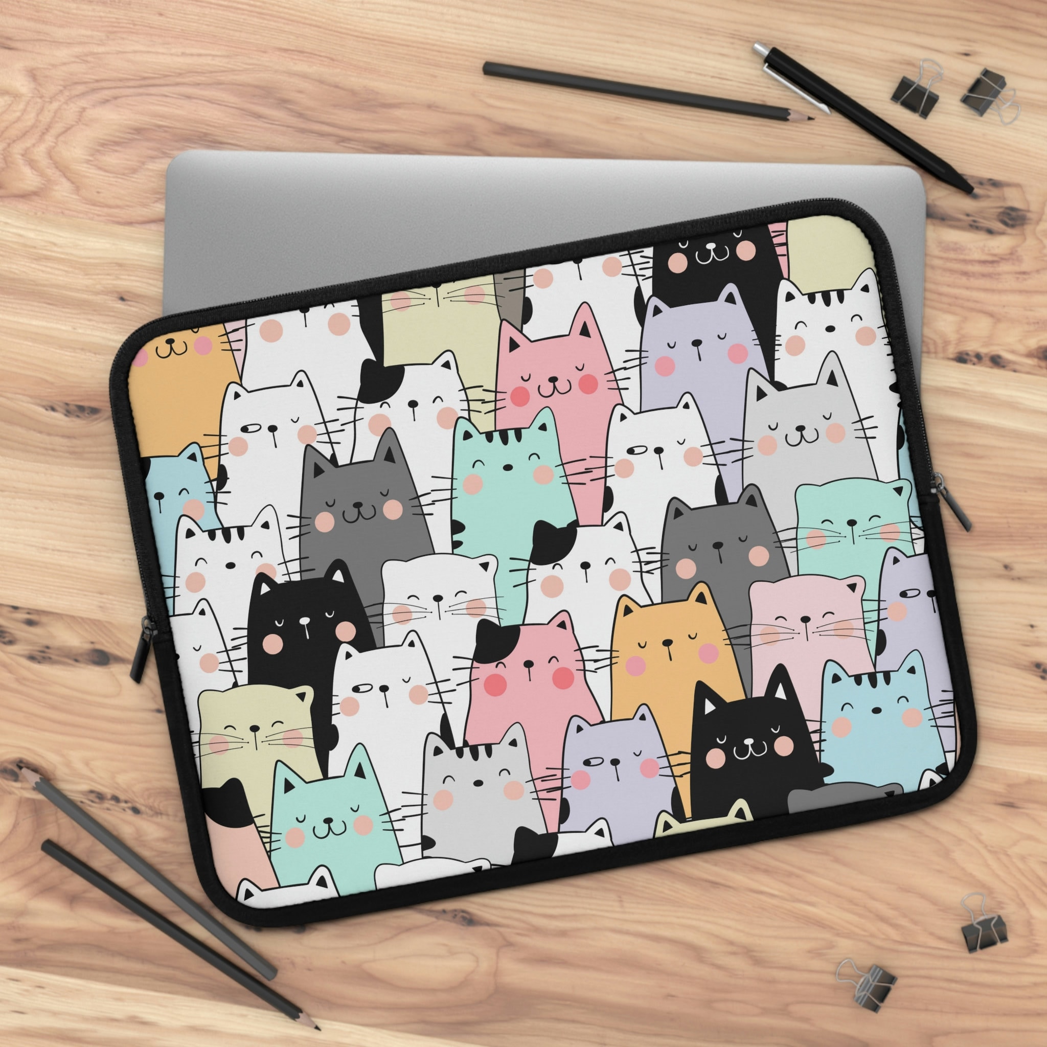 Computer Cat Covers Cute Kawaii Cat Laptop Cover, Cat Laptop Sleeve, 15