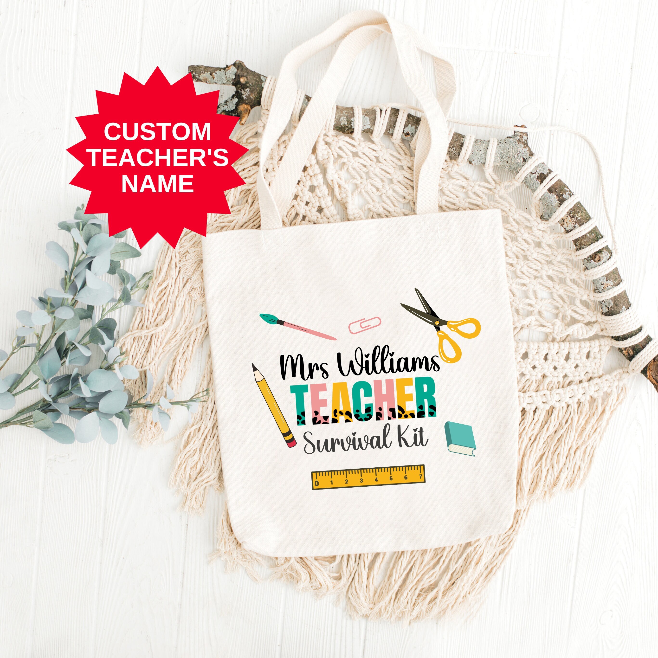 Teacher Tote Bag, Teacher Survival Gift, Personalized Teacher Tote Bag, Teacher Supplies Bag First Grade Teacher Gift Preschool Teacher Gift