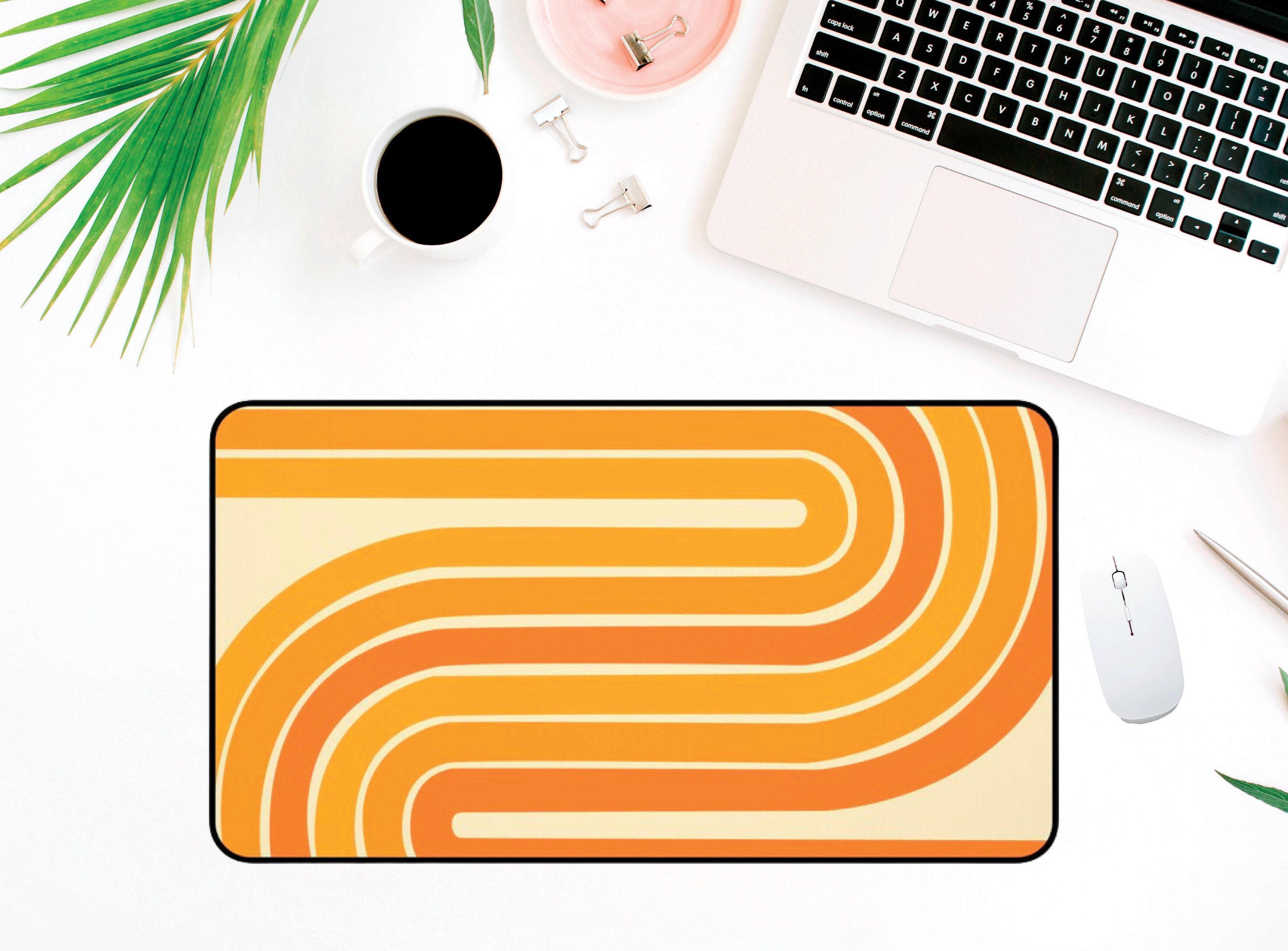 Retro Sunrise Desk Mat, Boho Desk Mat, Orange Desk Pad, Aesthetic