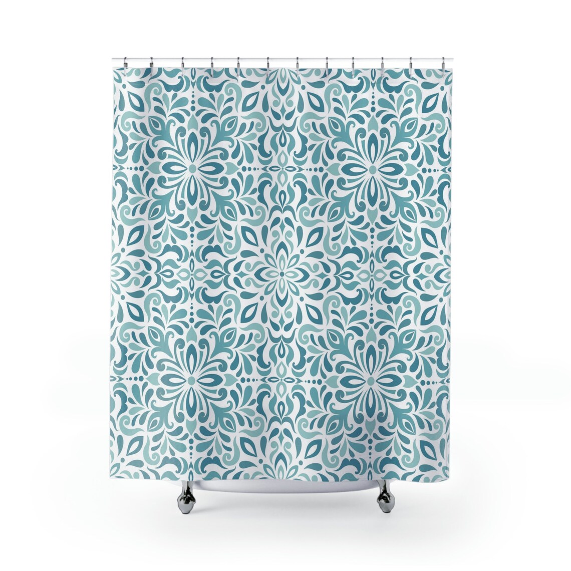 Blue Damask Shower Curtain Boho Shower Curtain, Jacquard Baroque Shower