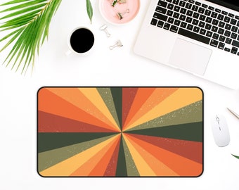 Multicolor Retro Sun Rays Desk Mat, Boho Desk Mat, Retro Desk Pad, Aesthetic Desk Accessory, Cute Workspace, Desk Topper, Trendy Office