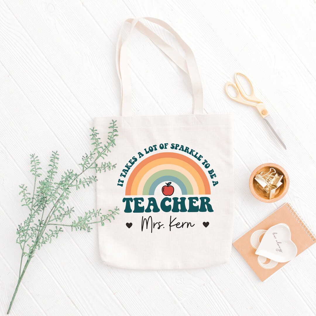 Teacher Rainbow Tote Bag Personalized Teacher Appreciation Gift Bag ...