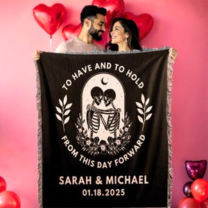 Wedding Blanket Spooky Gothic Cotton Anniversary Blanket Skeleton Couple Wedding Blanket Skeleton Lovers Till Death Do Us Part Wedding Gift