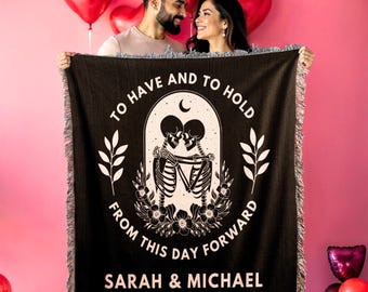 Wedding Blanket Spooky Gothic Cotton Anniversary Blanket Skeleton Couple Wedding Blanket Skeleton Lovers Till Death Do Us Part Wedding Gift