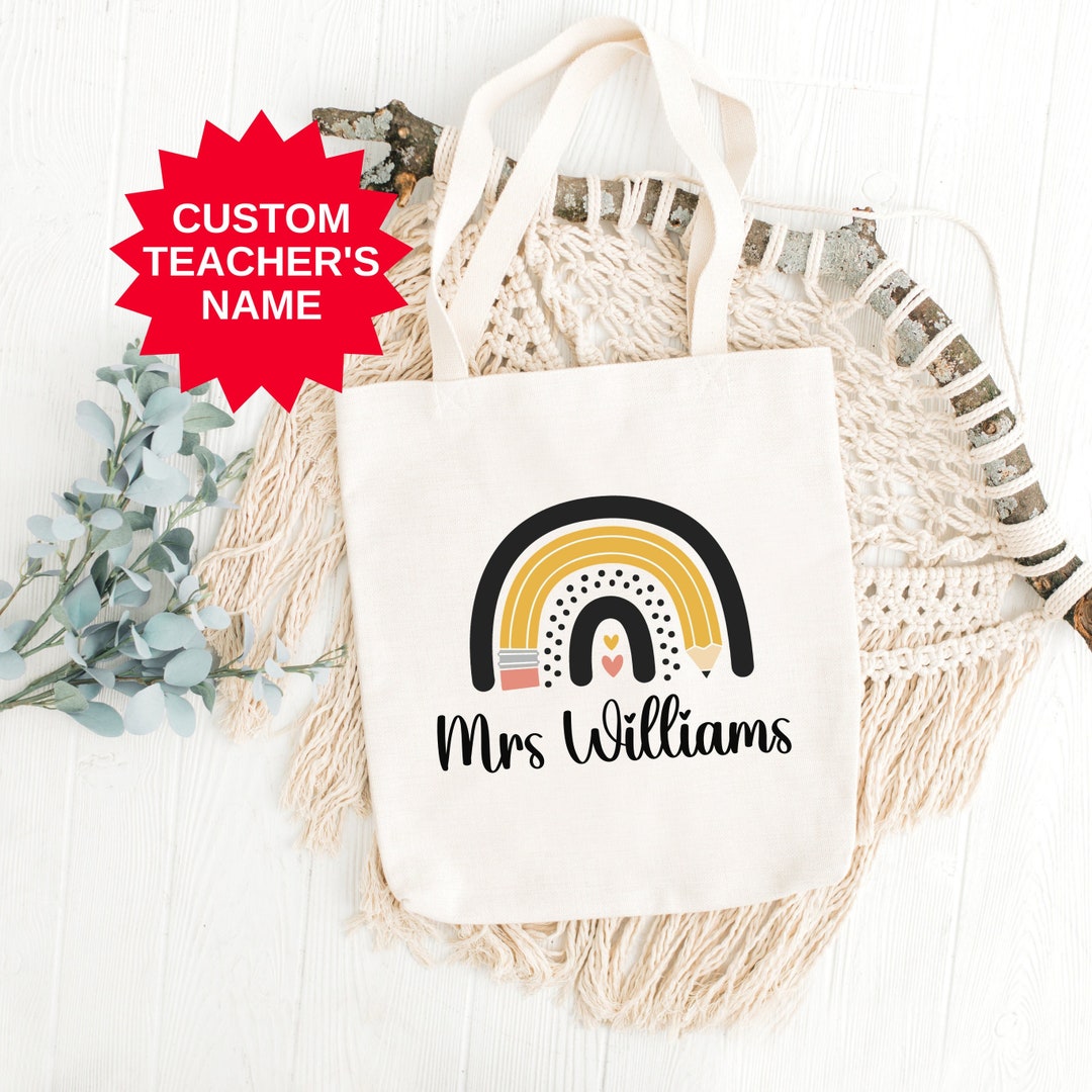 Teacher Tote Bag Personalized Rainbow Tote Bag for Teacher Bulk Gifts ...