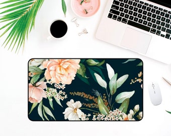 Floral Deskmat, Luxury Deskmat Aesthetic, Blue Deskmat, Floral Keyboard Mat,Deskpad, Workspace Desk Pad, Office Gift For Her, Large Mousepad