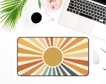 Retro Sun Desk Mat, Desk Topper, Desk Pad, Boho Chic Desk Mat, Aesthetic Desk Accessory, Cute Workspace, Office Room Desk Pad, Girl Desk