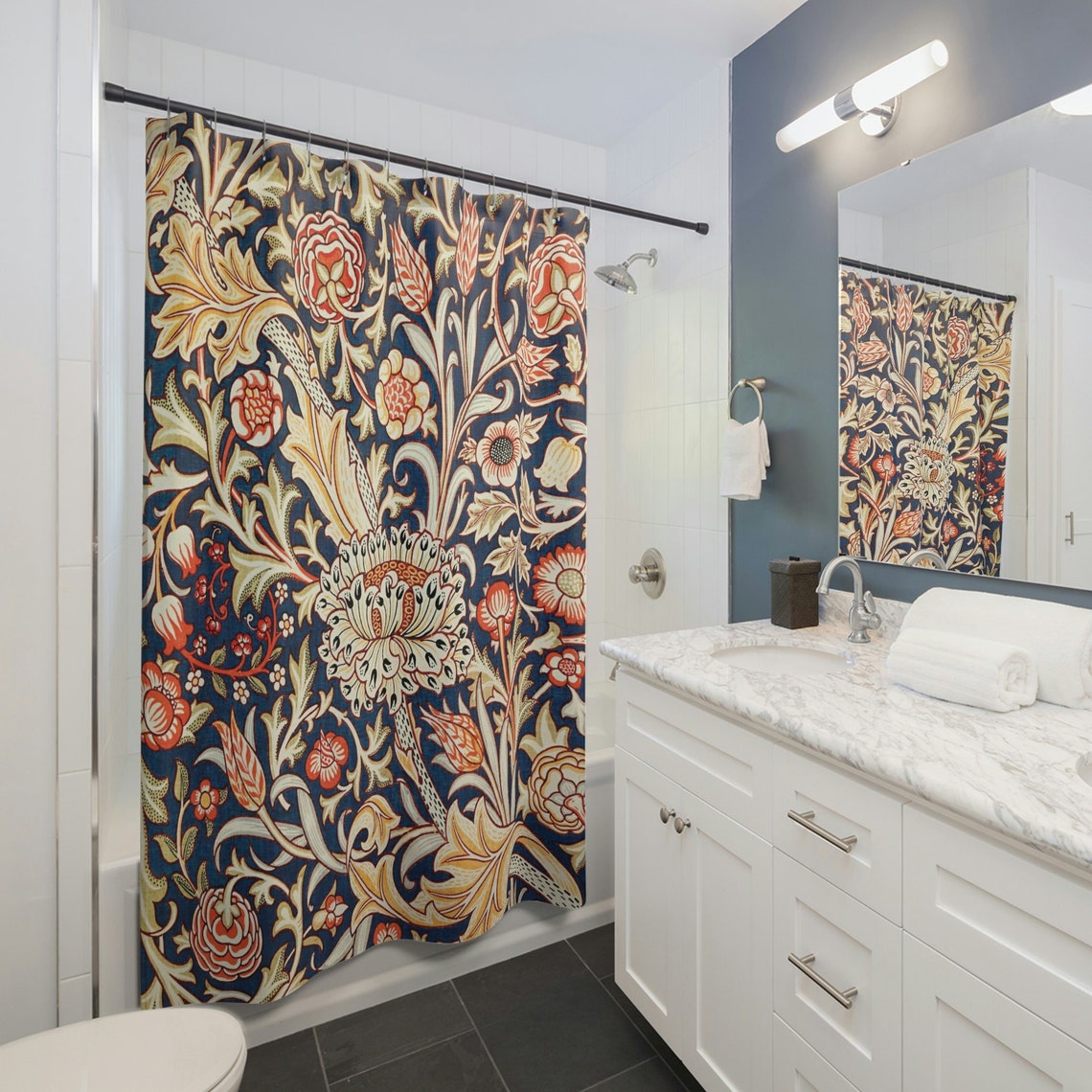 William Morris Shower Curtain, Vintage Floral Shower Curtain, Botanical