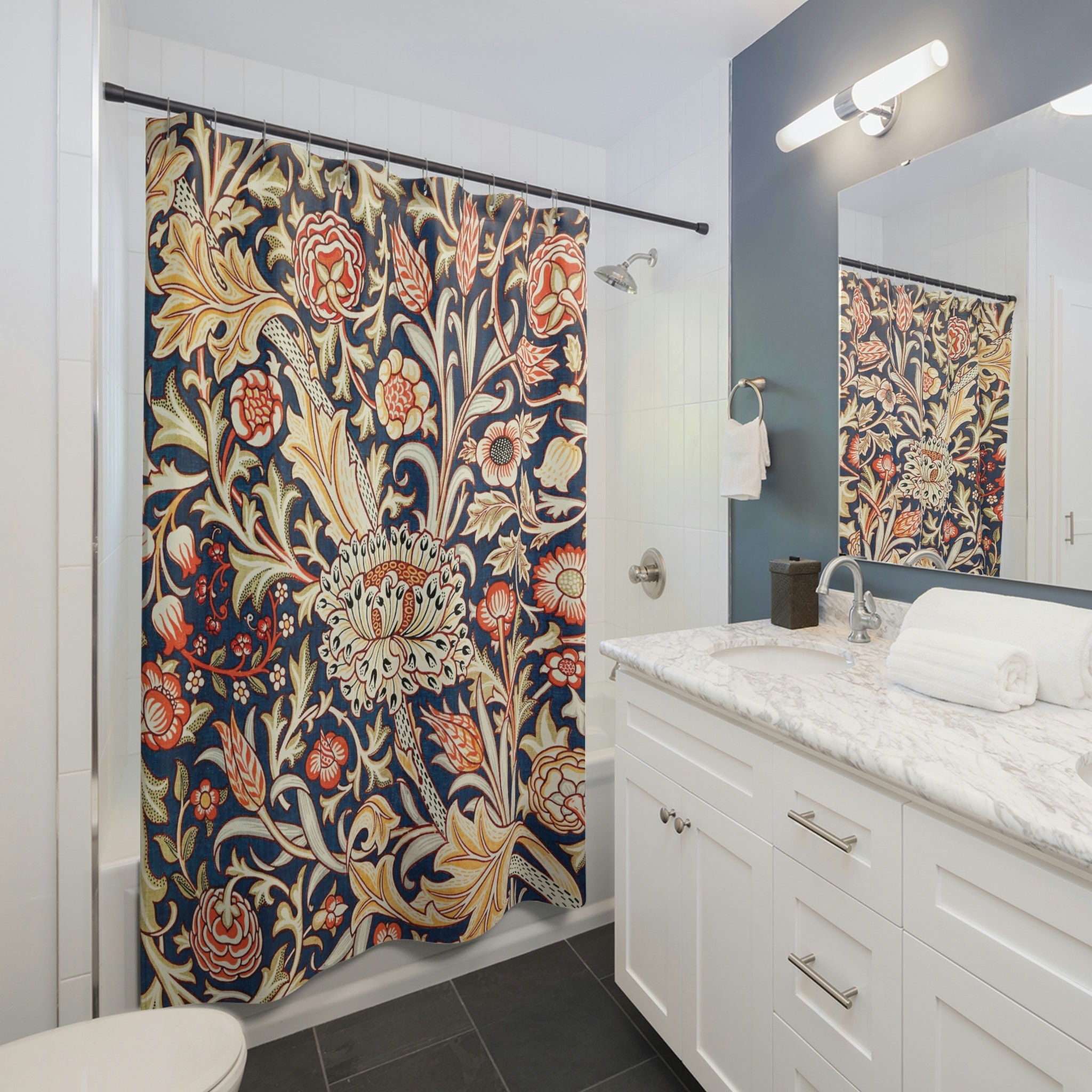 William Morris Shower Curtain, Vintage Floral Shower Curtain, Botanical ...