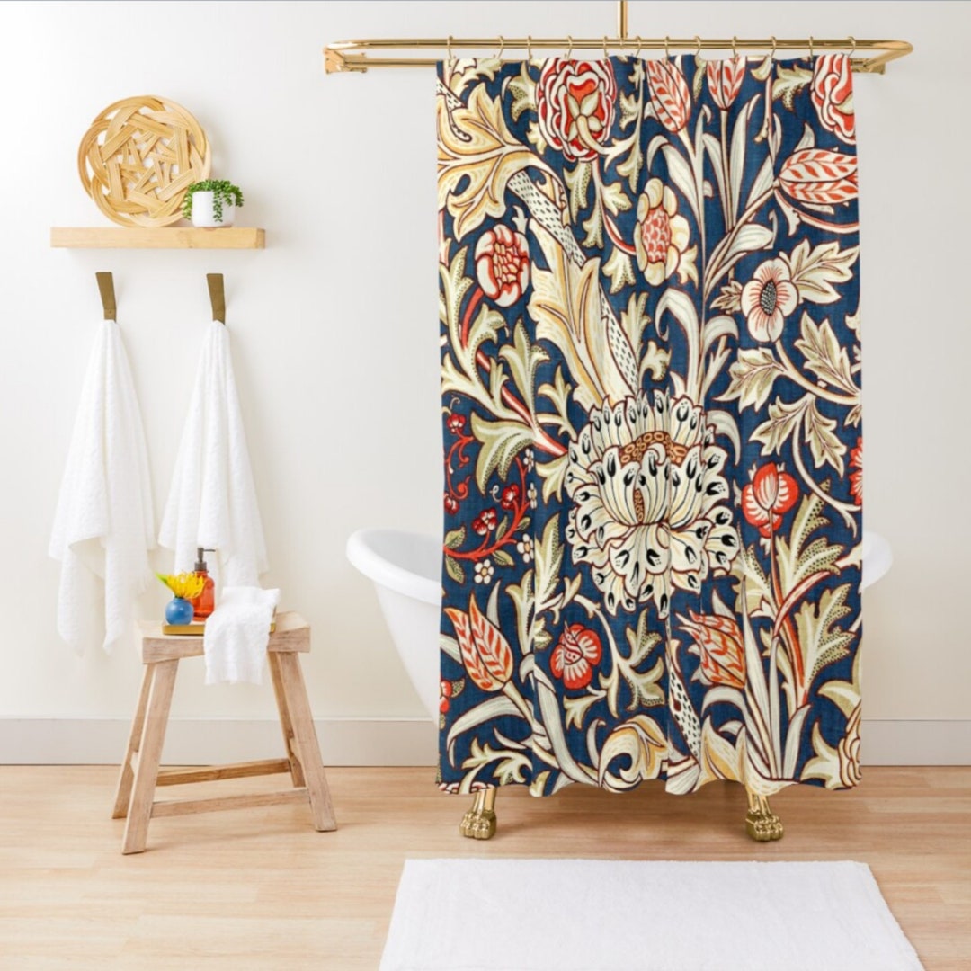 William Morris Shower Curtain, Vintage Floral Shower Curtain, Botanical