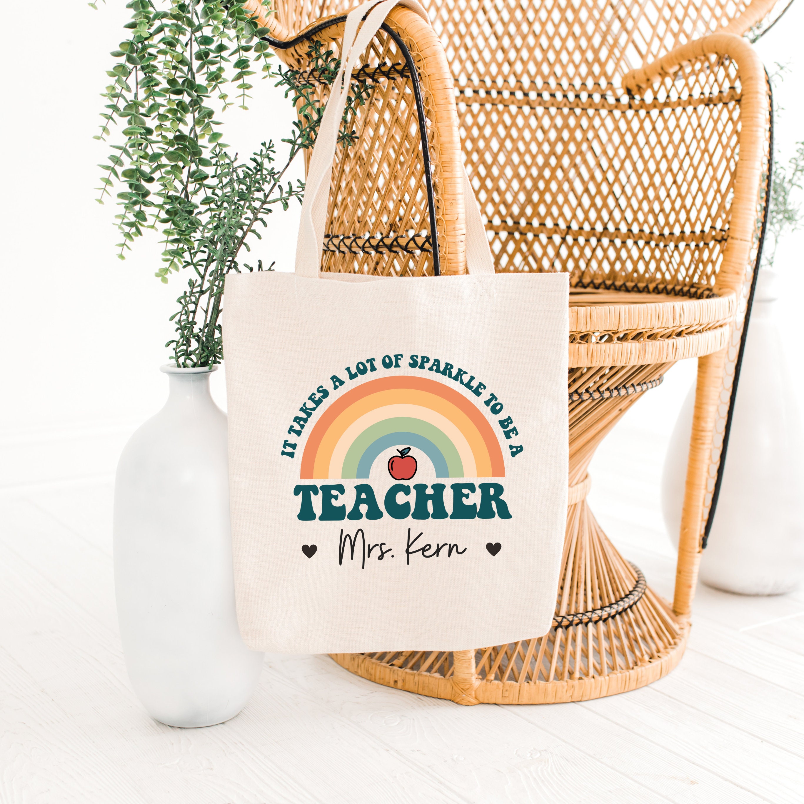 Teacher Rainbow Tote Bag Personalized Teacher Appreciation Gift Bag ...