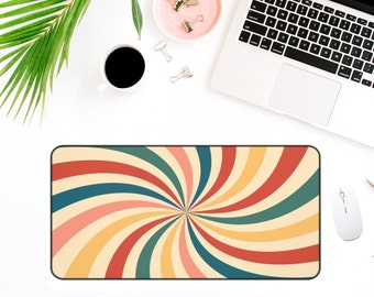 Wavy Retro Deskmat Retro Boho Desk Mat, 70s Retro Desk Pad, Cute Workspace, Desk Topper, Large Gaming Desk Pad, Office Gift for Her, WFH mat