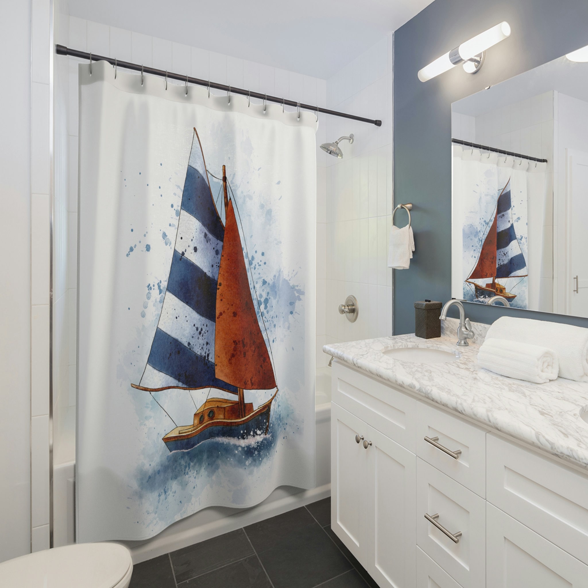 Ship Shower Curtain Ocean Shower Curtain Nautical Bath - Etsy