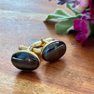 Vintage Anson Hematite Oval Gold Tone Cuff Links, Men’s Jewelry