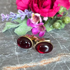 Vintage Anson Faux Garnet Oval Gold Tone Cuff Links, Men’s Jewelry