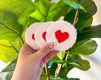 White and Red- Car Coaster Set- Punch Needle