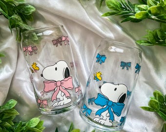 Coquette Snoopy- Glass Cup- Iced coffee and more