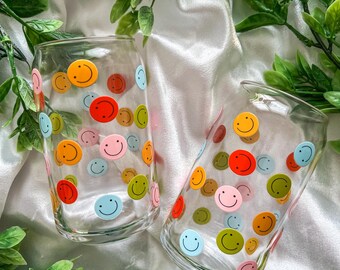 Smiley- Happy Face - Glass Cup- Iced coffee and more