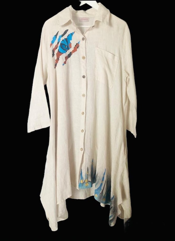 Long Shirtdress Hand Painted Linen