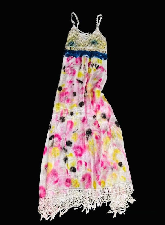 Cotton Dress With Straps Hand Painted