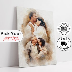 Custom portrait from photo. Family photo gift printed on canvas