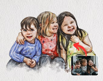 Personalized Portrait From Photo Drawing, Family Portrait, Couple Portrait Illustration, Photo To Painting, Anniversary Gift For Mom Dad