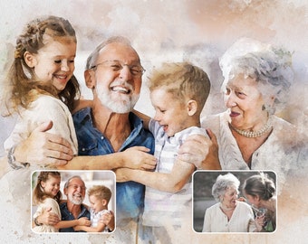 Ritratto personalizzato da foto, aggiungi i tuoi cari al ritratto fotografico di famiglia, foto al dipinto Ritratto di coppia regalo, ritratto commemorativo dei genitori