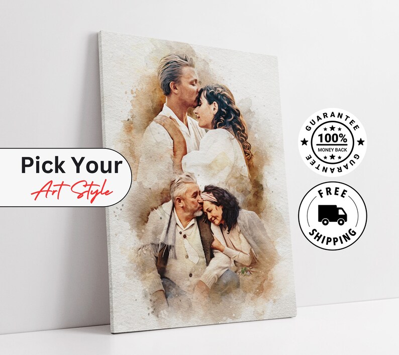 Custom portrait from photo. Family photo gift printed on canvas